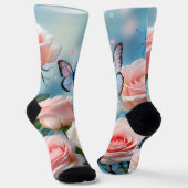 ピンクの花の蝶 ソックス (傾斜あり)