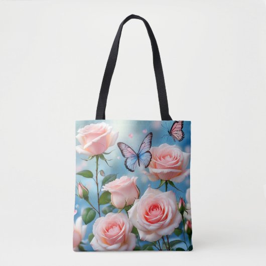 ピンクの花の蝶 トートバッグ (正面)