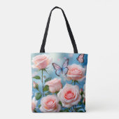 ピンクの花の蝶 トートバッグ (裏面)