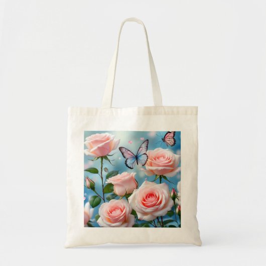 ピンクの花の蝶 トートバッグ (正面)