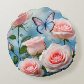 ピンクの花の蝶 ラウンドクッション (裏面)
