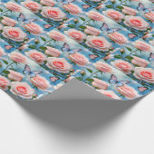 ピンクの花の蝶 ラッピングペーパー (角)