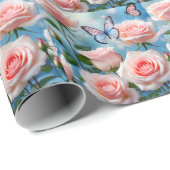 ピンクの花の蝶 ラッピングペーパー (ロールコーナー)
