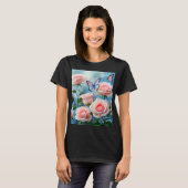 ピンクの花の蝶 Tシャツ (正面フル)