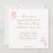 ピンクの花の誕生のお知らせ 案内状 (裏面)