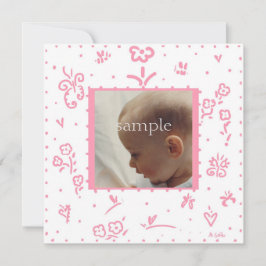 ピンクの花の誕生のお知らせ 案内状