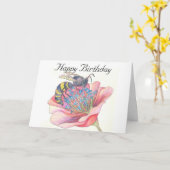 ピンクの花の誕生日カードに載っている カード (黄色い花)