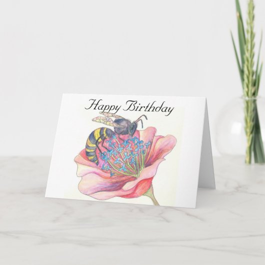 ピンクの花の誕生日カードに載っている カード (正面)