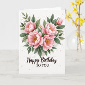 ピンクの花の誕生日カード カード (黄色い花)