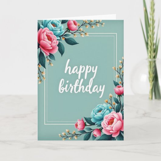 ピンクの花の誕生日カード カード (正面)