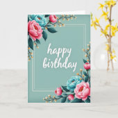 ピンクの花の誕生日カード カード (黄色い花)