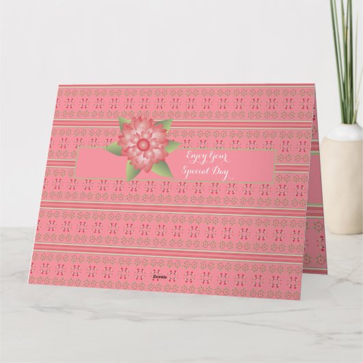 ピンクの花の誕生日カード カード (裏面)