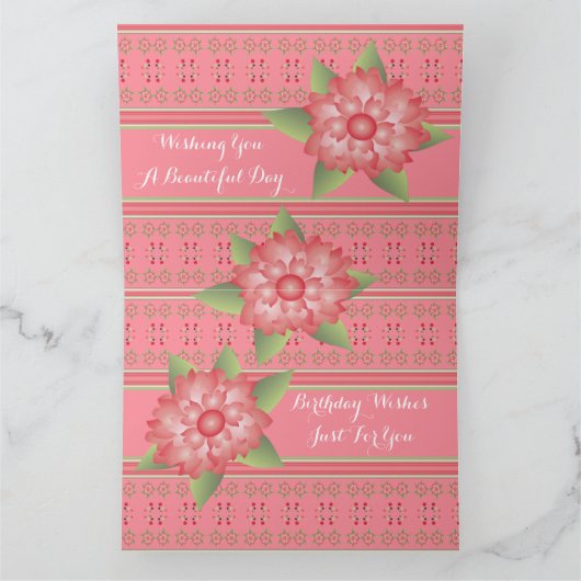 ピンクの花の誕生日カード カード (内部)