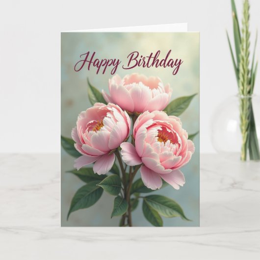 ピンクの花の誕生日カード カード (正面)