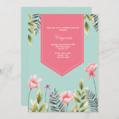 ピンクの花の誕生日パーティーへの招待 招待状 (正面/裏面)