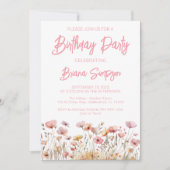 ピンクの花の誕生日パーティー 招待状 (正面)