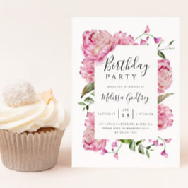 ピンクの花の誕生日パーティー 招待状