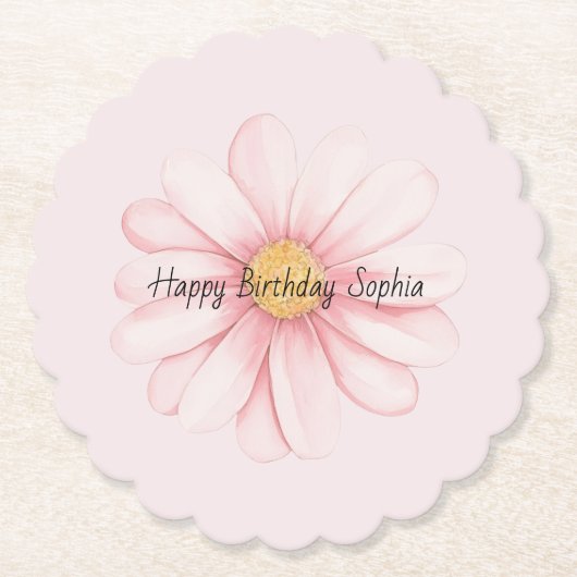ピンクの花の誕生日 ペーパーコースター (正面)