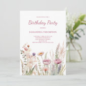 ピンクの花の誕生日 招待状 (スタンド正面)