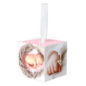 ピンクの花の誕生Statsのカスタムの写真 キューブオーナメント (正面アングル)