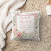 ピンクの花の誕生Stats クッション (ブランケット)