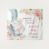 ピンクの花の象のベビーシャワーの背景看板 タペストリー (正面(横))