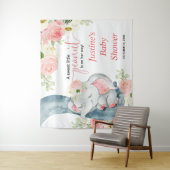 ピンクの花の象のベビーシャワー背景看板 タペストリー (インサイチュ)