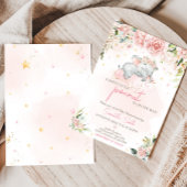ピンクの花の象のベビーシャワー 招待状