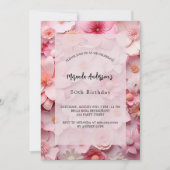 ピンクの花の贅沢な誕生日 招待状 (正面)