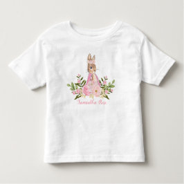 ピンクの花の赤ちゃんウサギの誕生日幼児用Tシャツ トドラーTシャツ