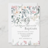 ピンクの花の赤ちゃん女の子 洗礼 招待状 (正面)