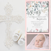 ピンクの花の赤ちゃん女の子 洗礼 招待状