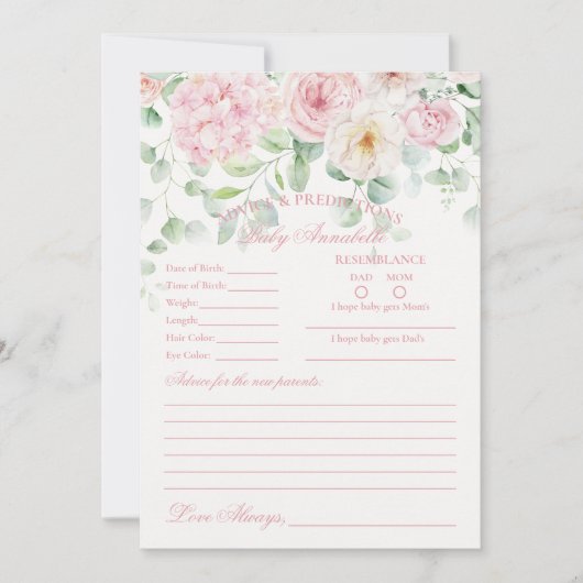 ピンクの花の赤ちゃん ブルーム 誕生祝いのカード 招待状 (正面)