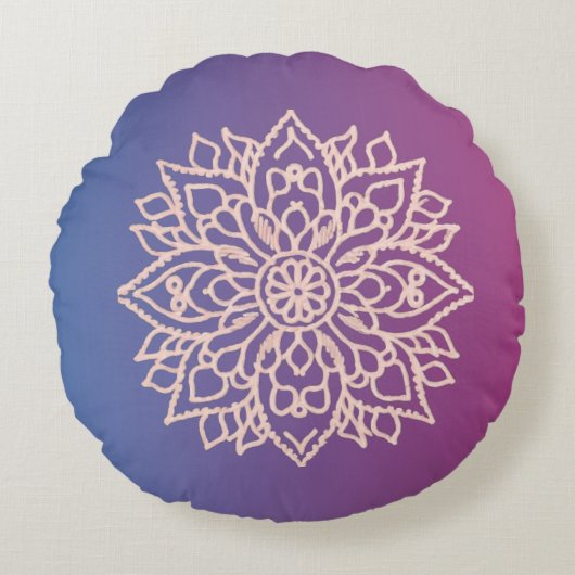 ピンクの花の輪郭1漫画 ラウンドクッション (正面)