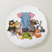 ピンクの花の輪郭1漫画 ラウンドクッション (裏面)