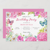 ピンクの花の輪 水彩画 招待状 (正面/裏面)