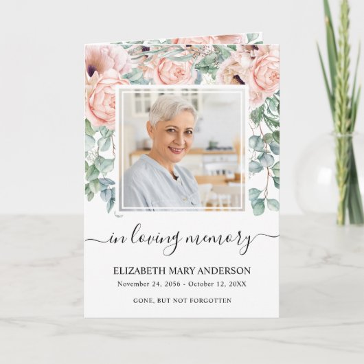 ピンクの花の追悼式プログラム カード (正面)