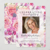 ピンクの花の追悼式 招待状 (正面/裏面)