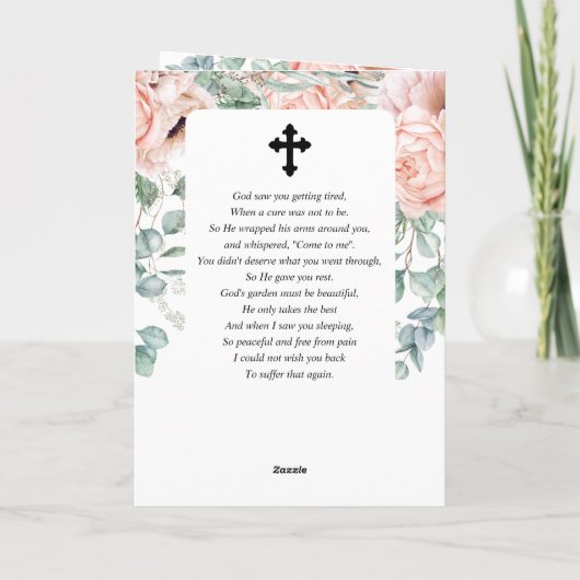 ピンクの花の追悼葬儀プログラム カード (裏面)