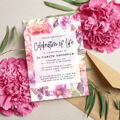 ピンクの花の追悼・生命のお祝い 招待状