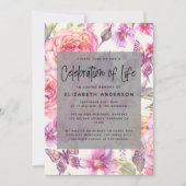 ピンクの花の追悼・生命のお祝い 招待状 (正面)