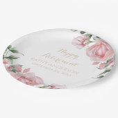 ピンクの花の還暦パーティー ペーパープレート (アングル)