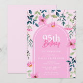 ピンクの花の野生の花の乙女のエレガントな95歳の誕生日 招待状 (正面/裏面)