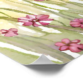 ピンクの花の野絵を描夕日の水色 ポスター (角)