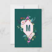 ピンクの花の金ゴールドのトリムのエメラルドのヒスイは感謝していしています サンキューカード (裏面)