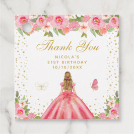 ピンクの花の金髪プリンセス誕生日パーティー フェイバータグ