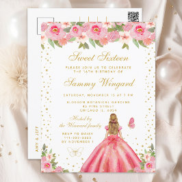 ピンクの花の金髪プリンセス スイート16 ポストカード