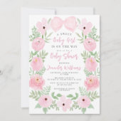 ピンクの花の開花かわいいbohoベビーガールシャワー 招待状 (正面)