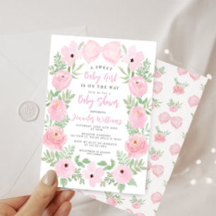 ピンクの花の開花かわいいbohoベビーガールシャワー 招待状