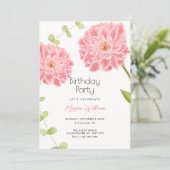 ピンクの花の開花の誕生日 招待状 (スタンド正面)